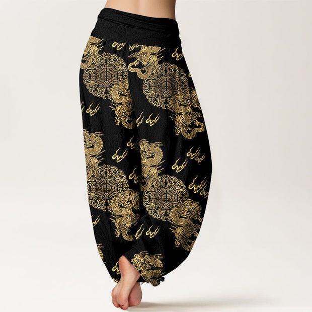 Buddha Stones Pure Cotton Double Dragon Cloud Pattern Women's Elastic Waist Harem Pants - image 1