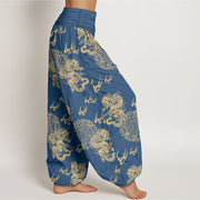 Buddha Stones Pure Cotton Double Dragon Cloud Pattern Women's Elastic Waist Harem Pants - image 7
