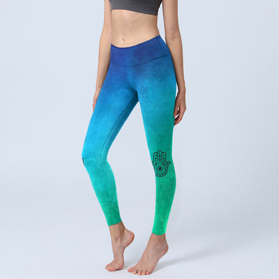Buddha Stones Hamsa Hand Pattern Print Gym Leggings Women's Yoga Pants - RoyalBlue - US18，UK/AU22，EU50 (4XL) - image 0