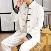 Buddha Stones 2Pcs Tang Suit Frog-Button Men's Waves Long Sleeve Shirt Pants Clothing Set - image 7