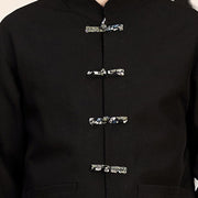 Buddha Stones 2Pcs Tang Suit Frog-Button Men's Waves Long Sleeve Shirt Pants Clothing Set - image 17