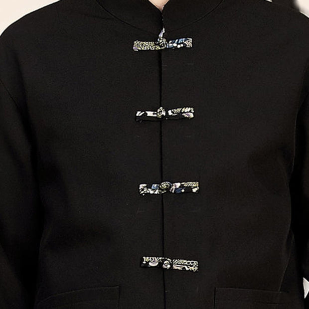 Buddha Stones 2Pcs Tang Suit Frog-Button Men's Waves Long Sleeve Shirt Pants Clothing Set - image 17