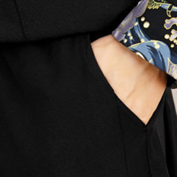 Buddha Stones 2Pcs Tang Suit Frog-Button Men's Waves Long Sleeve Shirt Pants Clothing Set - image 21