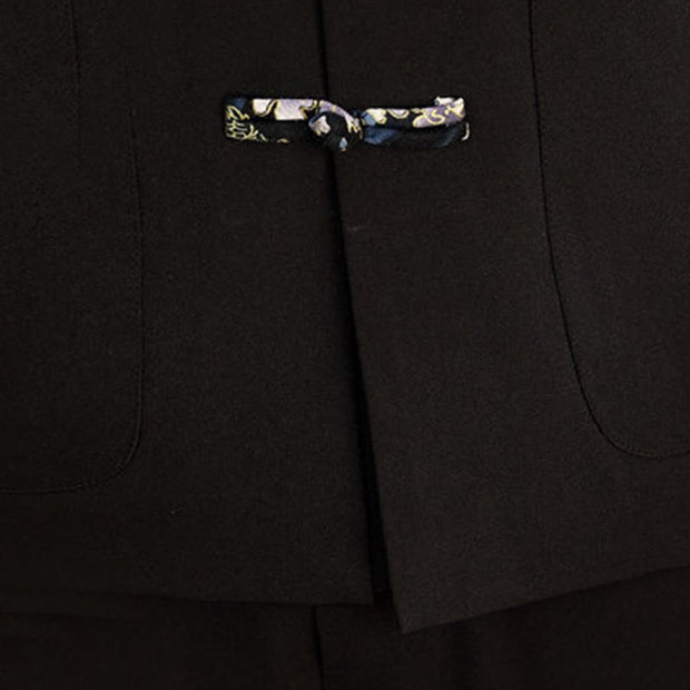 Buddha Stones 2Pcs Tang Suit Frog-Button Men's Waves Long Sleeve Shirt Pants Clothing Set - image 19