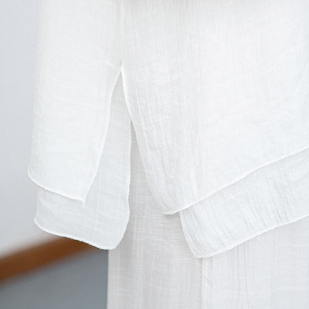 Buddha Stones 2Pcs White Long Sleeve V-Neck Shirt Wide Leg Pants Meditation Women's Set - image 14