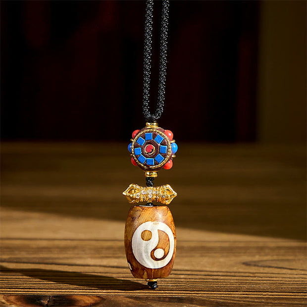 FREE Today: Power Blessing Tibetan Yin Yang Bagua Design Nine-eye Dzi Agate Necklace Pendant - image 1
