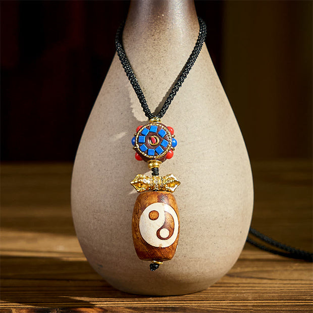 FREE Today: Power Blessing Tibetan Yin Yang Bagua Design Nine-eye Dzi Agate Necklace Pendant - image 2