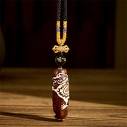 Buddha Stones Tibetan Agate Dragon Pattern Nine-eye Dzi Protection Necklace Pendant - Agate - image 0
