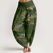 Buddha Stones Pure Cotton Pine Bamboo Plum Pattern Women's Elastic Waist Harem Pants - DarkOliveGreen - US16，UK/AU20，EU48 (3XL) - image 5