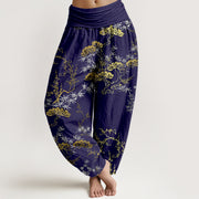 Buddha Stones Pure Cotton Pine Bamboo Plum Pattern Women's Elastic Waist Harem Pants - MidnightBlue - US16，UK/AU20，EU48 (3XL) - image 8