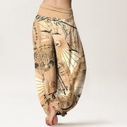 Buddha Stones Pure Cotton Umbrella Crane Bamboo Pattern Women's Elastic Waist Harem Pants - image 1