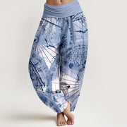 Buddha Stones Pure Cotton Umbrella Crane Bamboo Pattern Women's Elastic Waist Harem Pants - SkyBlue - US16，UK/AU20，EU48 (3XL) - image 5