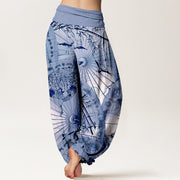 Buddha Stones Pure Cotton Umbrella Crane Bamboo Pattern Women's Elastic Waist Harem Pants - image 6