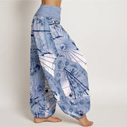 Buddha Stones Pure Cotton Umbrella Crane Bamboo Pattern Women's Elastic Waist Harem Pants - image 7