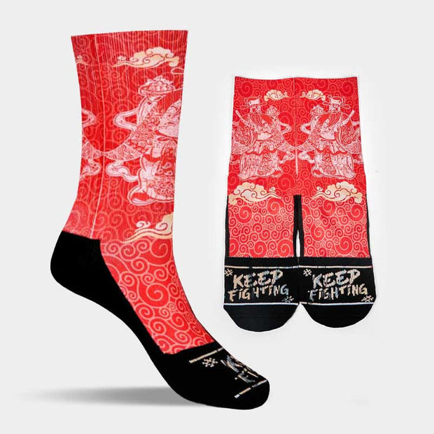 Buddha Stones Casual God Of Wealth Auspicious Clouds Micro Crew Men Women Unisex Socks - image 13