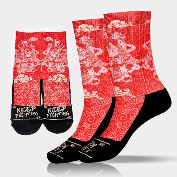 Buddha Stones Casual God Of Wealth Auspicious Clouds Micro Crew Men Women Unisex Socks - Red - M-L(US 7.5-12，EU 40-45，UK/AU 7-11.5，AISA 25.5-28.5cm) - image 10