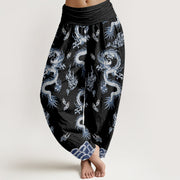 Buddha Stones Pure Cotton Dragon And Cloud Pattern Women's Elastic Waist Harem Pants - Black - US16，UK/AU20，EU48 (3XL) - image 5