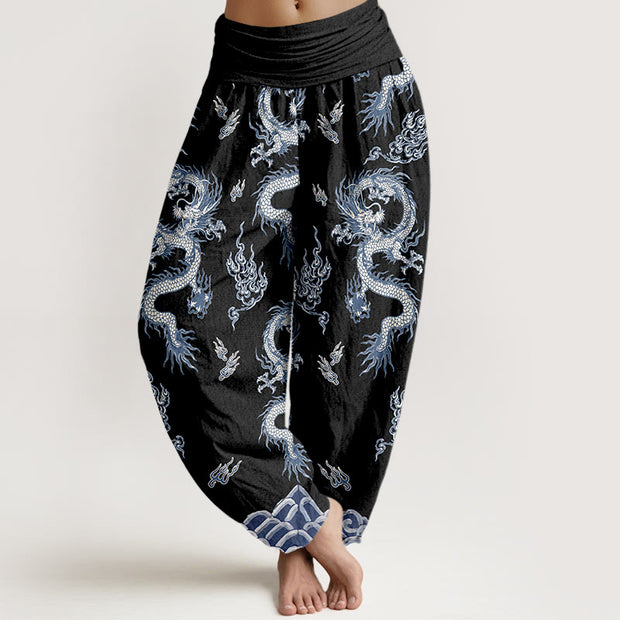 Buddha Stones Pure Cotton Dragon And Cloud Pattern Women's Elastic Waist Harem Pants - Black - US16，UK/AU20，EU48 (3XL) - image 5