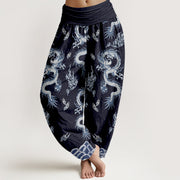 Buddha Stones Pure Cotton Dragon And Cloud Pattern Women's Elastic Waist Harem Pants - Navy - US16，UK/AU20，EU48 (3XL) - image 8