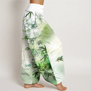 Buddha Stones Pure Cotton Bamboo Leaves Mountain Pattern Women's Elastic Waist Harem Pants - image 2