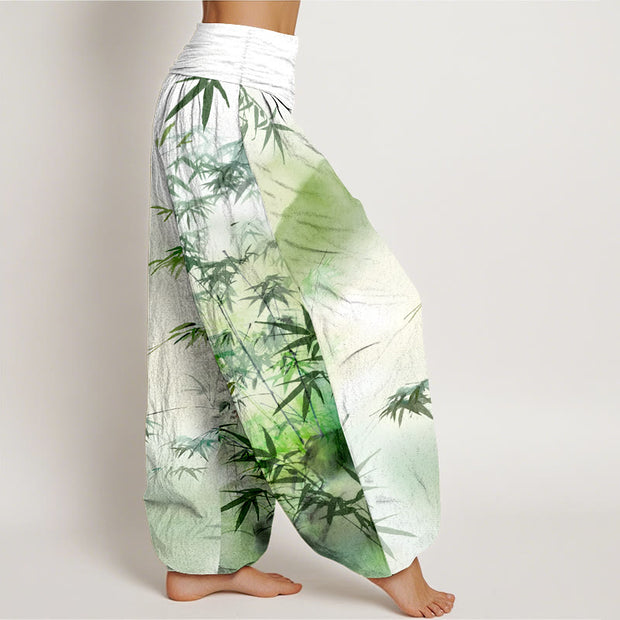Buddha Stones Pure Cotton Bamboo Leaves Mountain Pattern Women's Elastic Waist Harem Pants - image 2