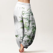 Buddha Stones Pure Cotton Bamboo Leaves Mountain Pattern Women's Elastic Waist Harem Pants - image 6
