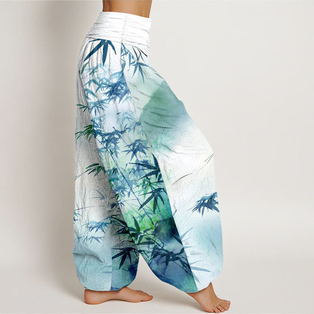 Buddha Stones Pure Cotton Bamboo Leaves Mountain Pattern Women's Elastic Waist Harem Pants - image 10