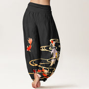 Buddha Stones Pure Cotton Koi Fish Koi Water Ripples Pattern Women's Elastic Waist Harem Pants - image 1