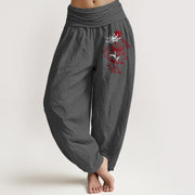 Buddha Stones Chrysanthemums Sun Pattern Women's Elastic Waist Harem Pure Cotton Pants - DimGray - US16，UK/AU20，EU48 (3XL) - image 11