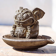 Buddha Stones Handmade Gold Swallowing Beast Iron Powder Rust Cast Resin Statue Home Decoration - image 8