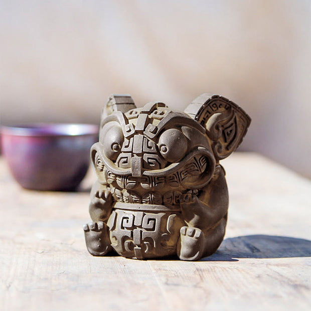 Buddha Stones Handmade Gold Swallowing Beast Iron Powder Rust Cast Resin Statue Home Decoration - image 13