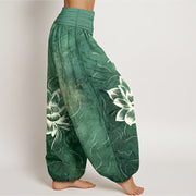 Buddha Stones Pure Cotton Lotus Flower Pattern Women's Elastic Waist Harem Pants - image 2