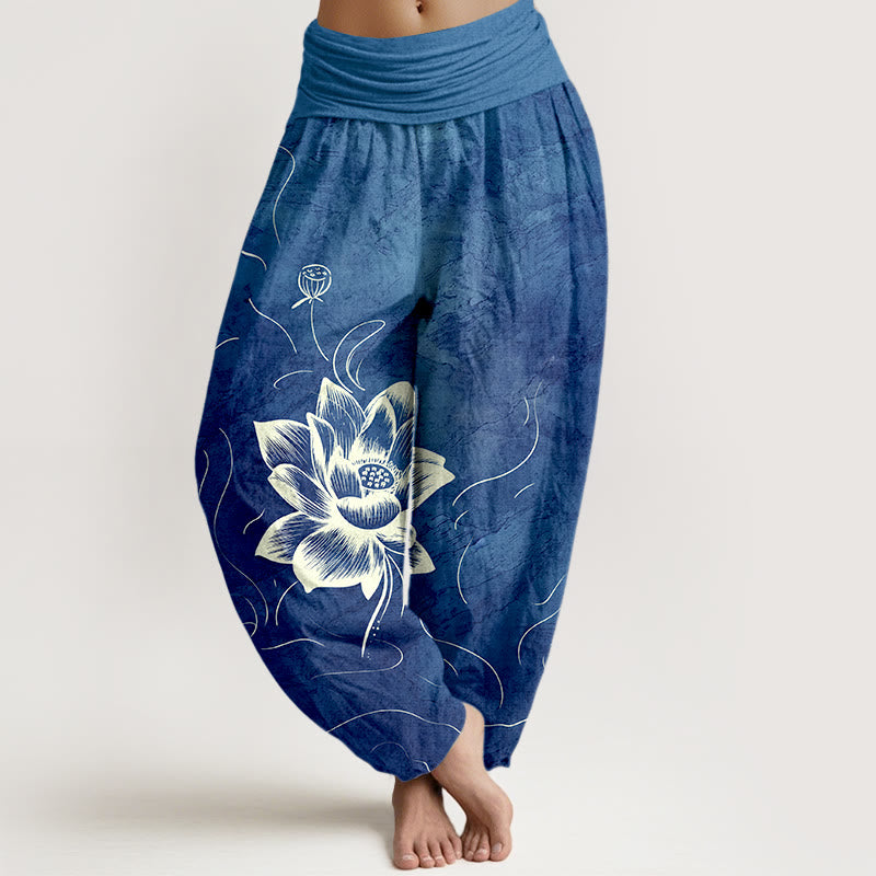 Buddha Stones Pure Cotton Lotus Flower Pattern Women's Elastic