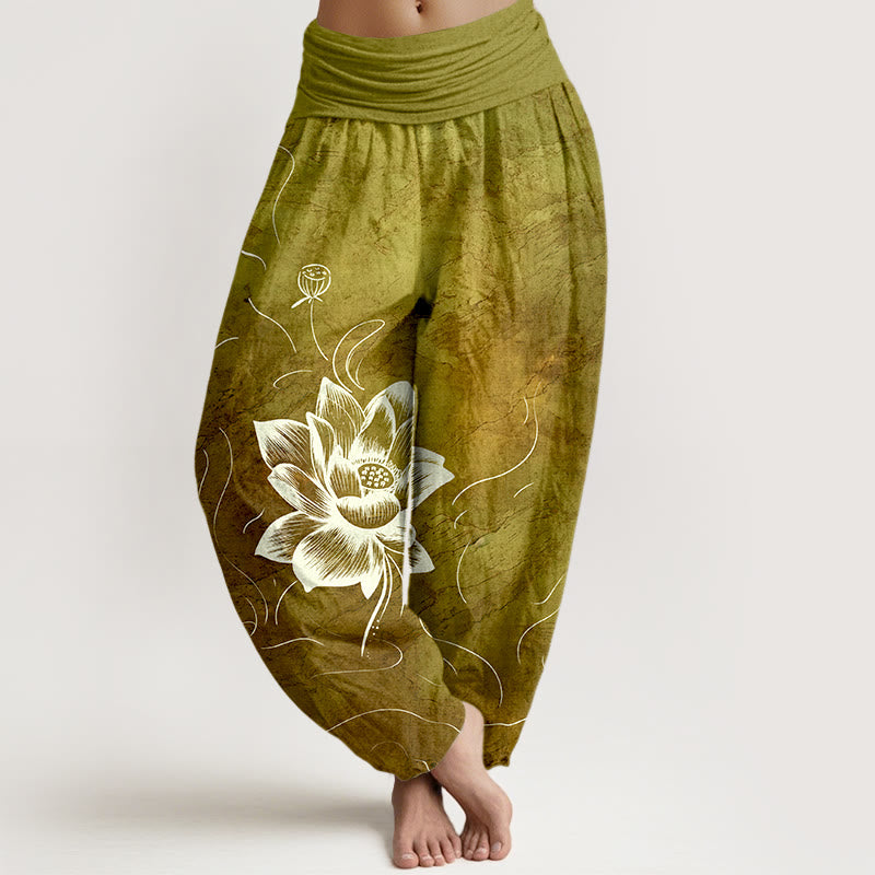 Buddha Stones Pure Cotton Lotus Flower Pattern Women's Elastic