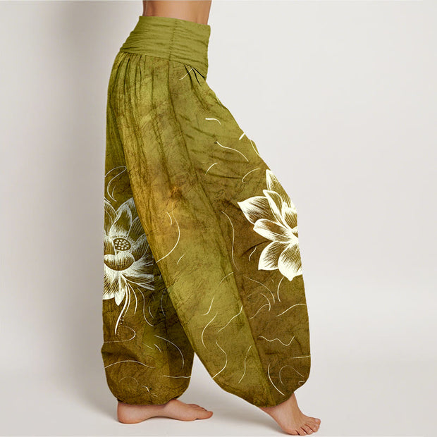 Buddha Stones Pure Cotton Lotus Flower Pattern Women's Elastic Waist Harem Pants - image 10