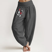 Buddha Stones Yin Yang Koi Fish Design Women's Elastic Waist Harem Pure Cotton Pants - DimGray - US16，UK/AU20，EU48 (3XL) - image 11