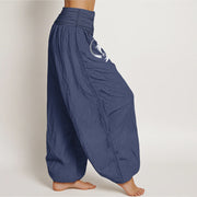 Buddha Stones Yin Yang Koi Fish Design Women's Elastic Waist Harem Pure Cotton Pants - image 9
