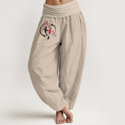 Buddha Stones Yin Yang Koi Fish Design Women's Elastic Waist Harem Pure Cotton Pants - Tan - US16，UK/AU20，EU48 (3XL) - image 0