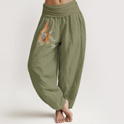 Buddha Stones Women's Pure Cotton Phoenix Auspicious Cloud Pattern Elastic Waist Harem Pants - OliveDrab - US16，UK/AU20，EU48 (3XL) - image 14