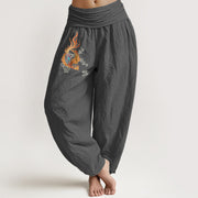 Buddha Stones Women's Pure Cotton Phoenix Auspicious Cloud Pattern Elastic Waist Harem Pants - DimGray - US16，UK/AU20，EU48 (3XL) - image 8