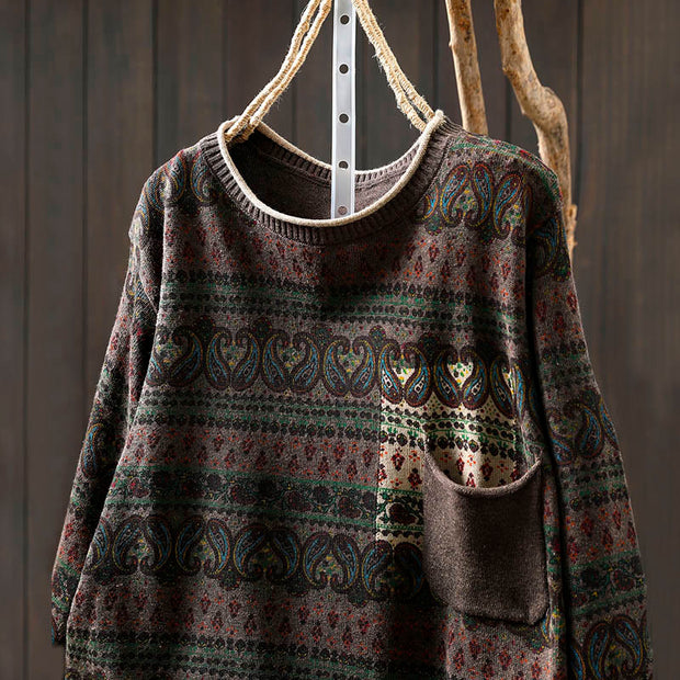 Buddha Stones Fall Plant Floral Pattern Crew Neck Long Sleeve Women's Cotton Sweater With Pocket - image 18