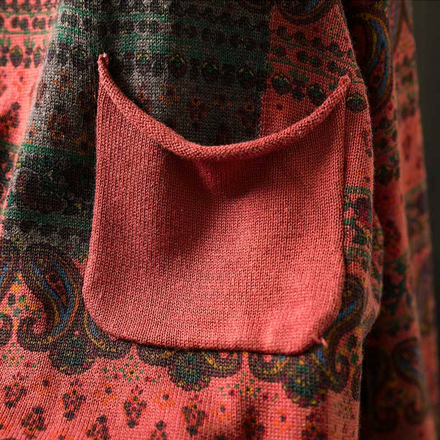 Buddha Stones Fall Plant Floral Pattern Crew Neck Long Sleeve Women's Cotton Sweater With Pocket - image 7