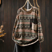 Buddha Stones Fall Plant Floral Pattern Crew Neck Long Sleeve Women's Cotton Sweater With Pocket - AntiqueWhite - US4-6，UK/AU8-19，EU36-38(F) - image 0