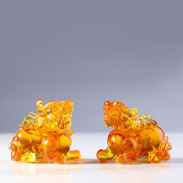 Buddha Stones Liuli Crystal Pixiu Wealth Luck Home Decoration - Yellow Pixiu A Pair - image 11