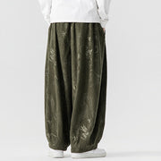 Buddha Stones Winter Dragon Phoenix Pattern Cotton Corduroy Men's Harem Pants With Pockets - image 3