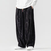 Buddha Stones Winter Dragon Phoenix Pattern Cotton Corduroy Men's Harem Pants With Pockets - image 32