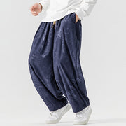Buddha Stones Winter Dragon Phoenix Pattern Cotton Corduroy Men's Harem Pants With Pockets - image 22