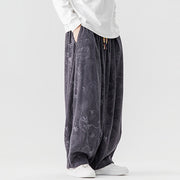 Buddha Stones Winter Dragon Phoenix Pattern Cotton Corduroy Men's Harem Pants With Pockets - image 26