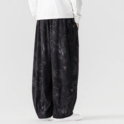 Buddha Stones Winter Dragon Phoenix Pattern Cotton Corduroy Men's Harem Pants With Pockets - image 33