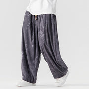 Buddha Stones Winter Dragon Phoenix Pattern Cotton Corduroy Men's Harem Pants With Pockets - image 27
